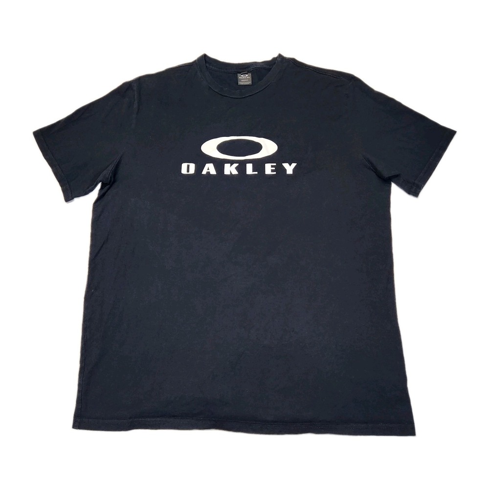 Oakley Mens 2XL Black Logo T Shirt Regular Fit Made in Mexico Short Sleeve